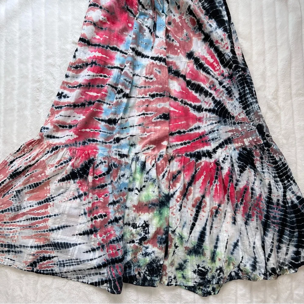 YOUNG FABULOUS & BROKE Strawberry Tropics Tie Dye Haisley Tiered Maxi Dress